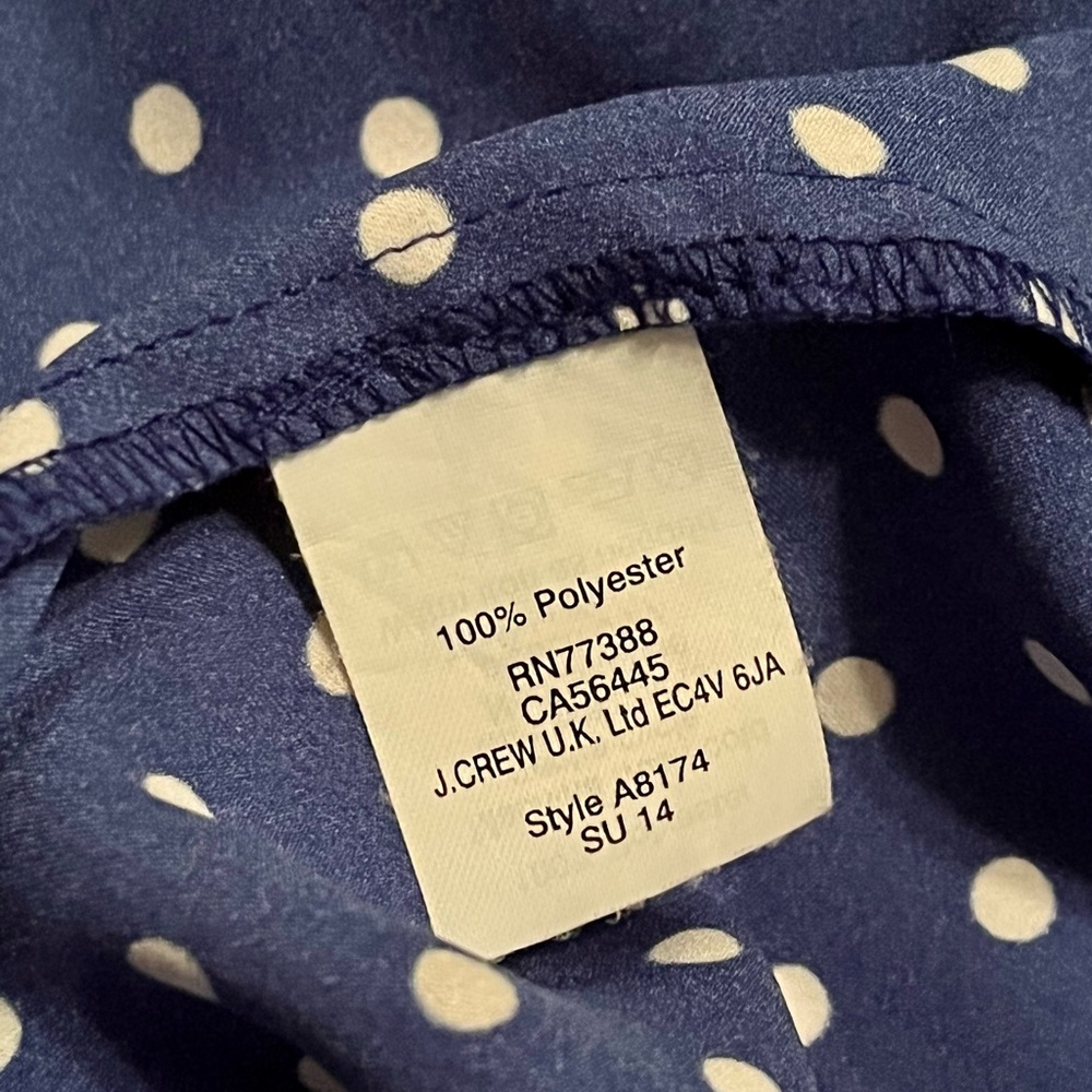 J.Crew Sleeveless Silk White Polka Dot Cobalt Blouse - Picture 9 of 10
